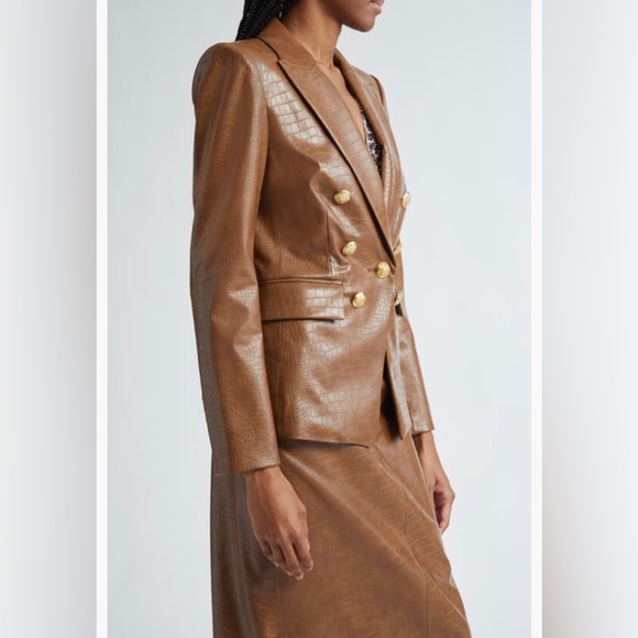 NWT $698 Veronica Beard Lawrence Croc Embossed Faux Leather Dickey Jacket - Picture 6 of 15